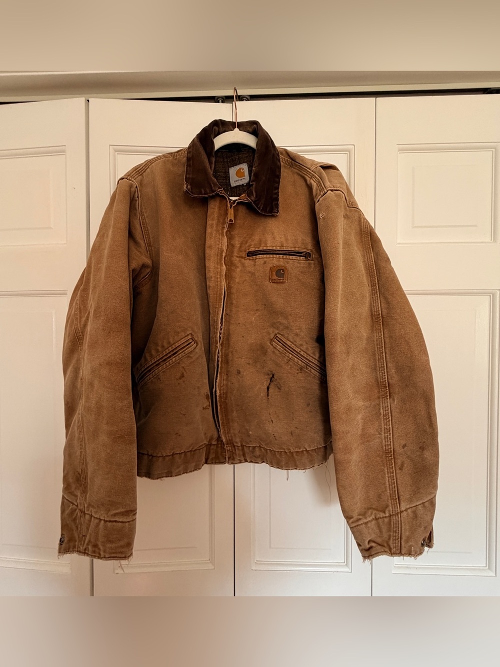 Carhartt Vintage Brown Duck Bomber Jacket with Corduroy Collar